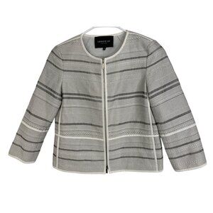 Lafayette 148 Tilda Womens Striped 3/4 Sleeve Zip Jacket Gray White Size P EUC